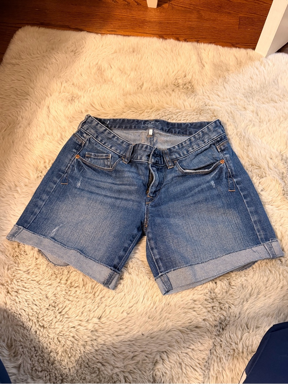 LOFT Medium Blue Denim Cuffed Bermuda Shorts